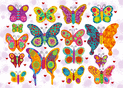 Papillons vibrants et c&oelig;urs color&eacute;s